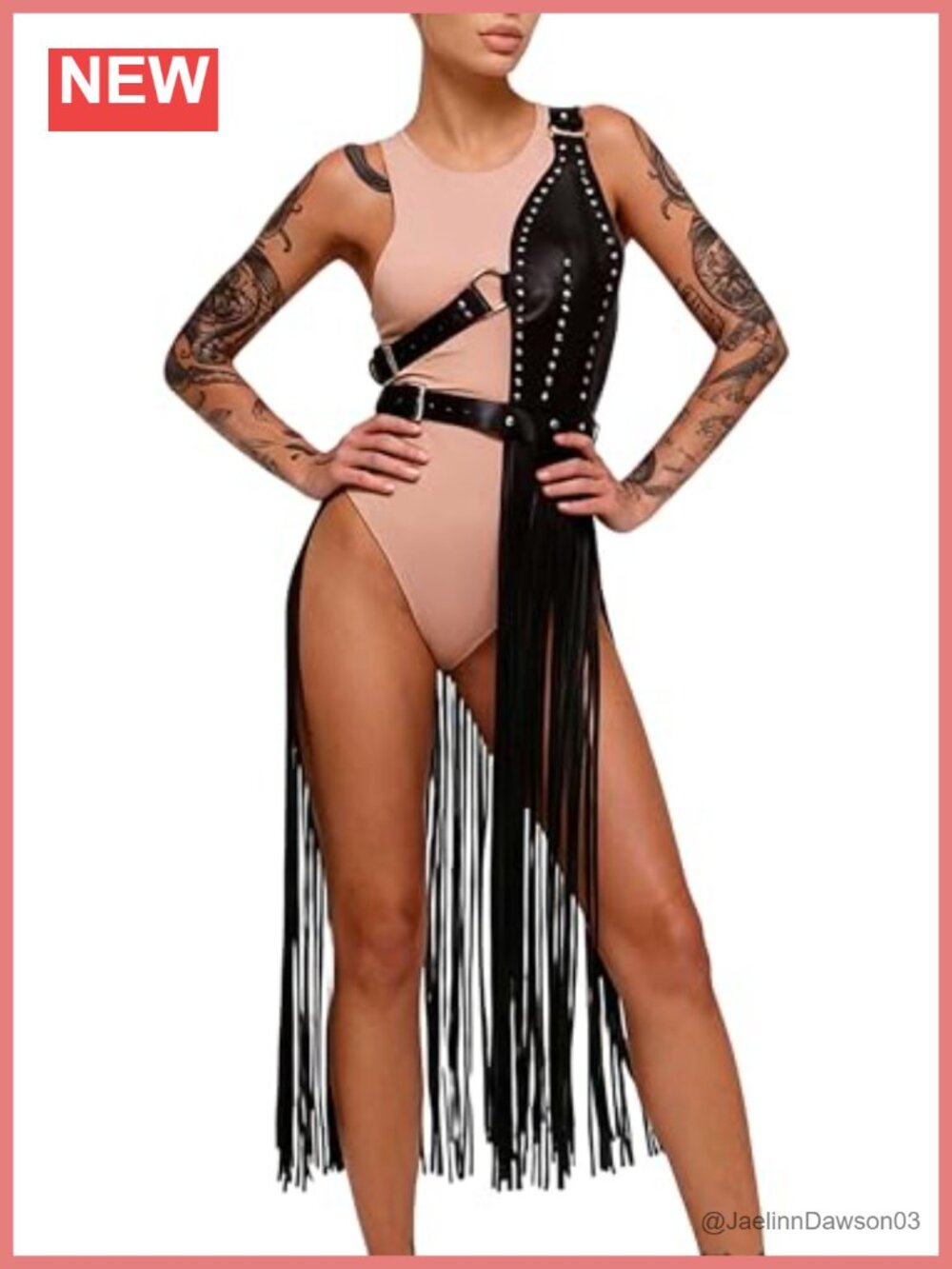 Faux Leather Body Harness Fringe Skirt Adjustable Studded Belt Punk Gothic